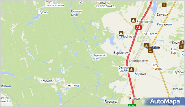 mapa Bąkowski Młyn, Bąkowski Młyn na mapie Targeo