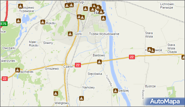 mapa Bałdowo gmina Tczew, Bałdowo gmina Tczew na mapie Targeo