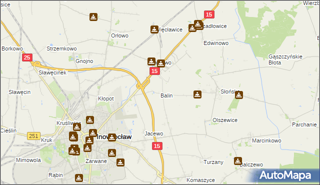 mapa Balin gmina Inowrocław, Balin gmina Inowrocław na mapie Targeo