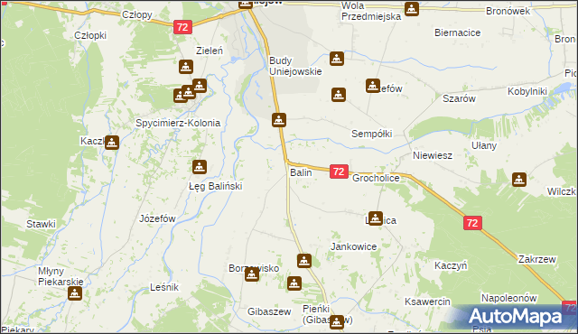 mapa Balin gmina Poddębice, Balin gmina Poddębice na mapie Targeo