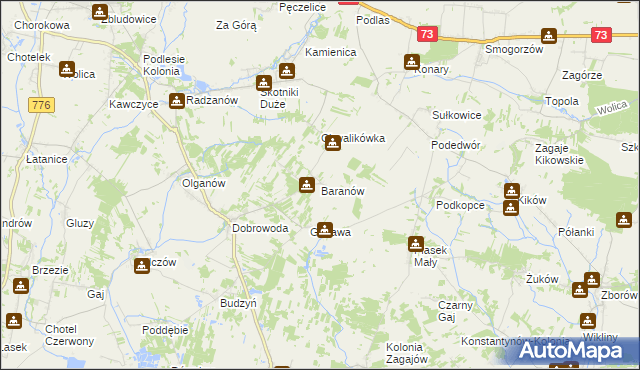 mapa Baranów gmina Busko-Zdrój, Baranów gmina Busko-Zdrój na mapie Targeo