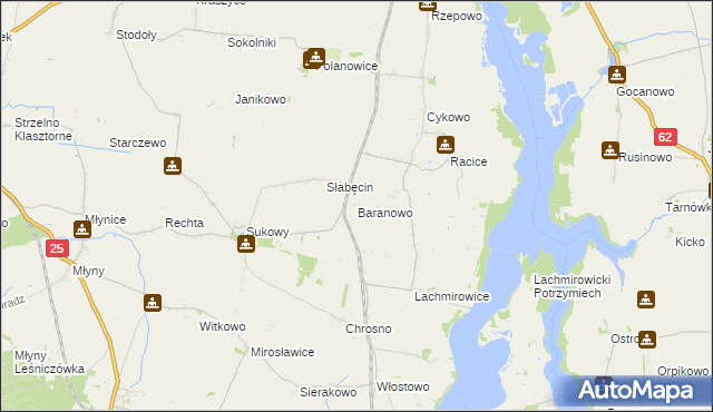 mapa Baranowo gmina Kruszwica, Baranowo gmina Kruszwica na mapie Targeo