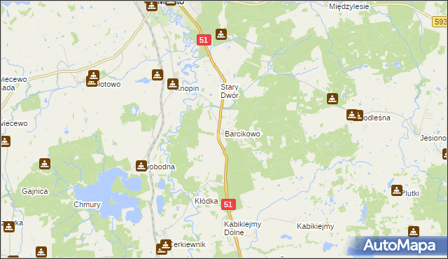 mapa Barcikowo gmina Dobre Miasto, Barcikowo gmina Dobre Miasto na mapie Targeo