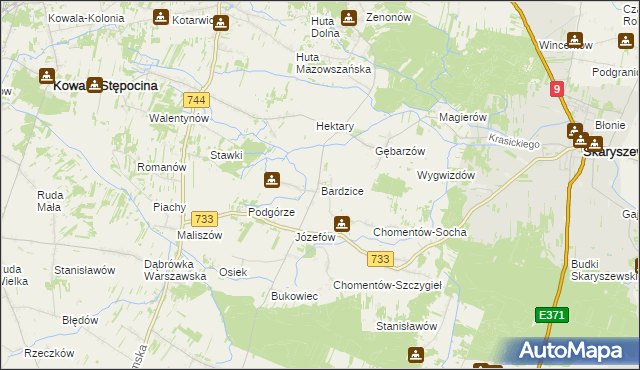 mapa Bardzice, Bardzice na mapie Targeo