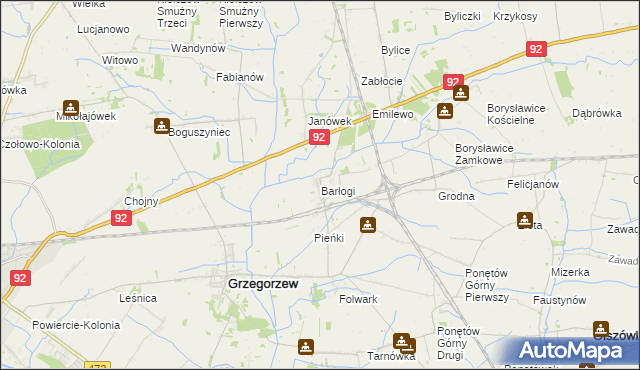 mapa Barłogi gmina Grzegorzew, Barłogi gmina Grzegorzew na mapie Targeo