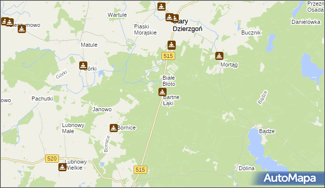 mapa Bartne Łąki, Bartne Łąki na mapie Targeo