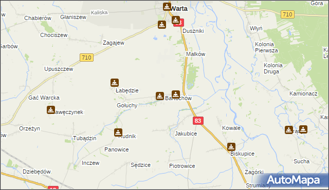 mapa Bartochów gmina Warta, Bartochów gmina Warta na mapie Targeo