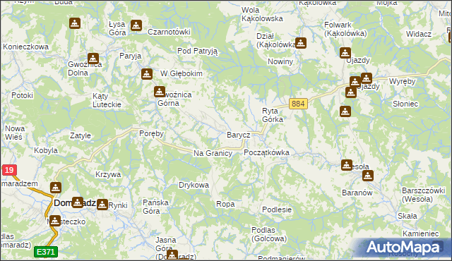 mapa Barycz gmina Domaradz, Barycz gmina Domaradz na mapie Targeo