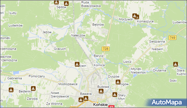 mapa Barycz gmina Końskie, Barycz gmina Końskie na mapie Targeo