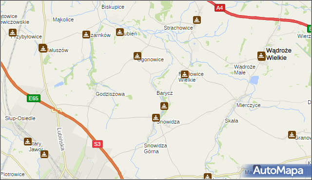 mapa Barycz gmina Mściwojów, Barycz gmina Mściwojów na mapie Targeo