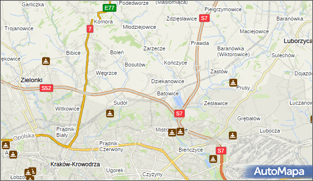 mapa Batowice, Batowice na mapie Targeo