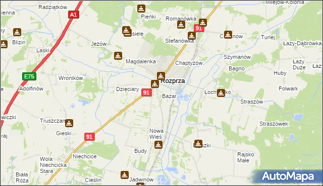 mapa Bazar gmina Rozprza, Bazar gmina Rozprza na mapie Targeo