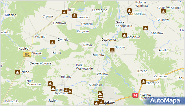 mapa Bębnów gmina Konopnica, Bębnów gmina Konopnica na mapie Targeo