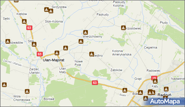 mapa Bedlno gmina Radzyń Podlaski, Bedlno gmina Radzyń Podlaski na mapie Targeo