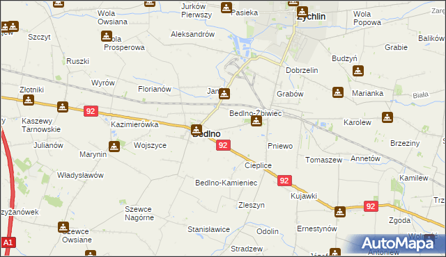 mapa Bedlno-Wieś, Bedlno-Wieś na mapie Targeo