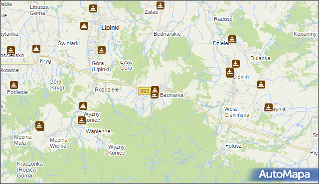 mapa Bednarka gmina Lipinki, Bednarka gmina Lipinki na mapie Targeo