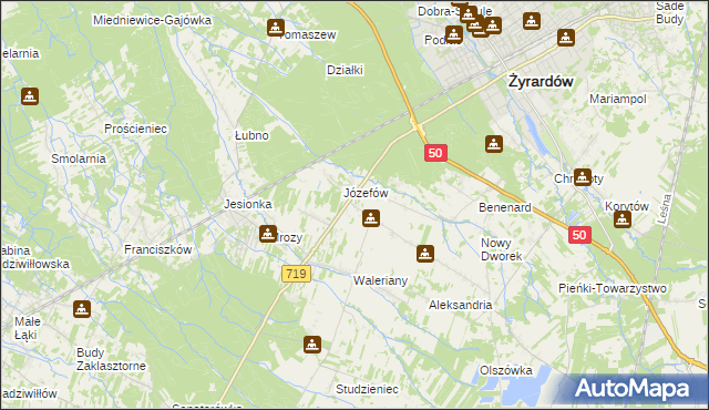 mapa Bednary gmina Puszcza Mariańska, Bednary gmina Puszcza Mariańska na mapie Targeo