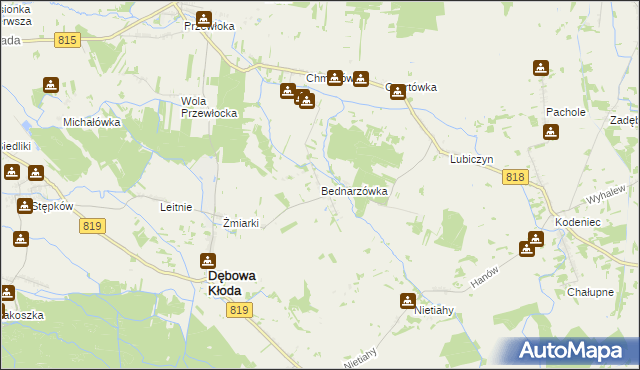 mapa Bednarzówka gmina Dębowa Kłoda, Bednarzówka gmina Dębowa Kłoda na mapie Targeo