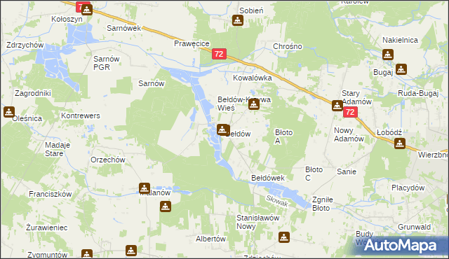 mapa Bełdów, Bełdów na mapie Targeo