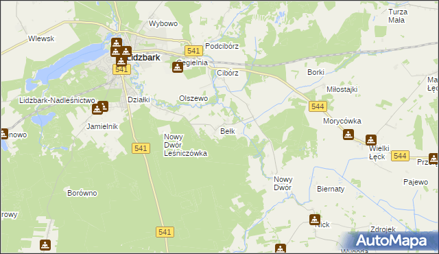 mapa Bełk gmina Lidzbark, Bełk gmina Lidzbark na mapie Targeo