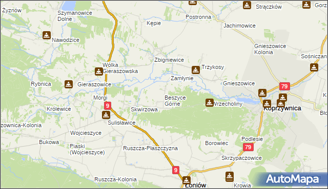 mapa Beszyce Górne, Beszyce Górne na mapie Targeo