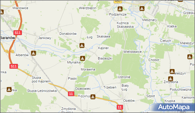 mapa Biadaszki gmina Łęka Opatowska, Biadaszki gmina Łęka Opatowska na mapie Targeo