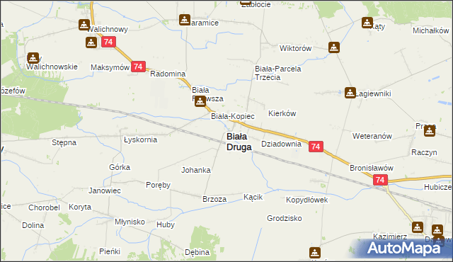 mapa Biała Druga gmina Biała, Biała Druga gmina Biała na mapie Targeo