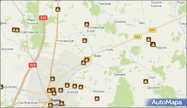 mapa Biała gmina Bielsk Podlaski, Biała gmina Bielsk Podlaski na mapie Targeo