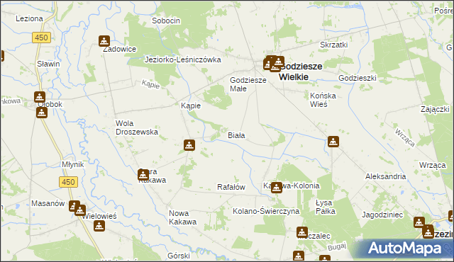 mapa Biała gmina Godziesze Wielkie, Biała gmina Godziesze Wielkie na mapie Targeo