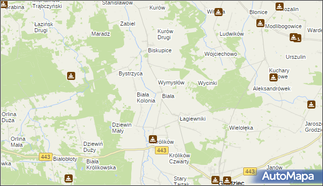 mapa Biała gmina Grodziec, Biała gmina Grodziec na mapie Targeo