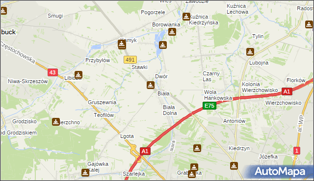 mapa Biała gmina Kłobuck, Biała gmina Kłobuck na mapie Targeo