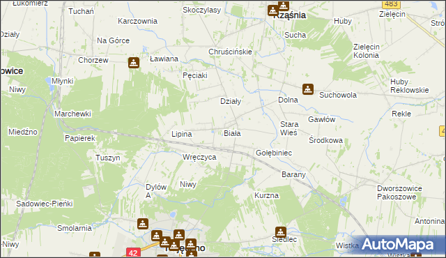 mapa Biała gmina Rząśnia, Biała gmina Rząśnia na mapie Targeo