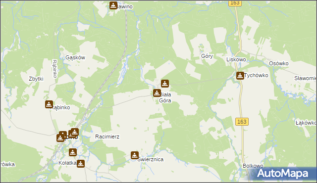 mapa Biała Góra gmina Rąbino, Biała Góra gmina Rąbino na mapie Targeo