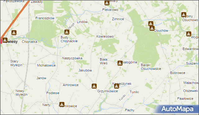 mapa Biała Wieś gmina Biała Rawska, Biała Wieś gmina Biała Rawska na mapie Targeo