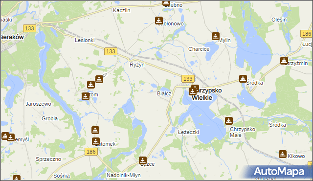 mapa Białcz gmina Chrzypsko Wielkie, Białcz gmina Chrzypsko Wielkie na mapie Targeo