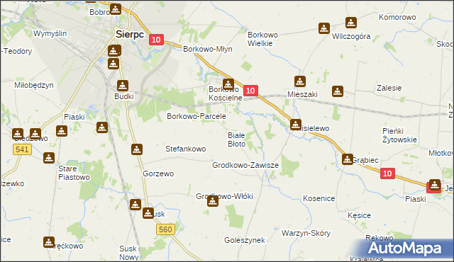 mapa Białe Błoto gmina Sierpc, Białe Błoto gmina Sierpc na mapie Targeo