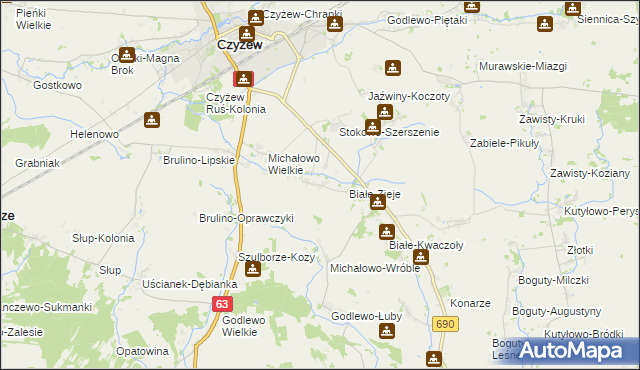 mapa Białe-Misztale, Białe-Misztale na mapie Targeo