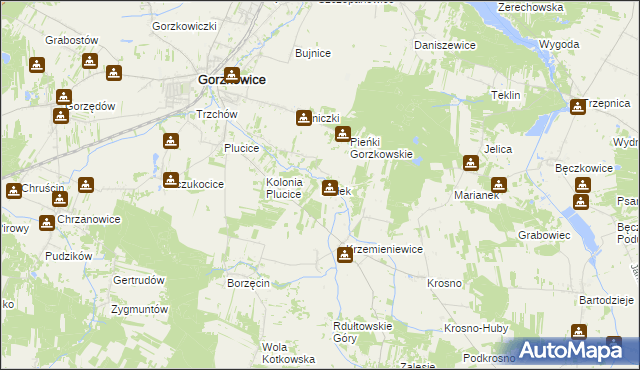 mapa Białek gmina Gorzkowice, Białek gmina Gorzkowice na mapie Targeo