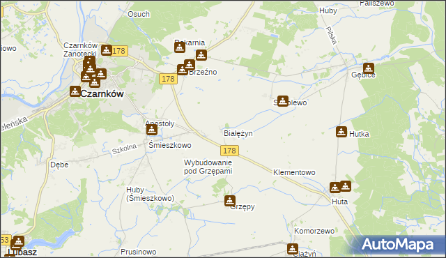 mapa Białężyn gmina Czarnków, Białężyn gmina Czarnków na mapie Targeo