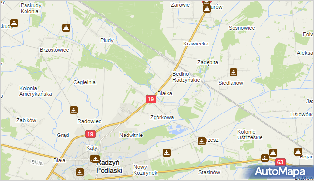 mapa Białka gmina Radzyń Podlaski, Białka gmina Radzyń Podlaski na mapie Targeo