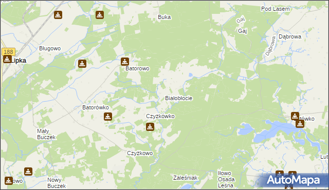 mapa Białobłocie gmina Lipka, Białobłocie gmina Lipka na mapie Targeo