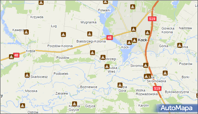 mapa Białobrzegi gmina Kock, Białobrzegi gmina Kock na mapie Targeo