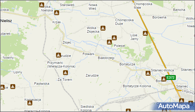 mapa Białobrzegi gmina Zamość, Białobrzegi gmina Zamość na mapie Targeo