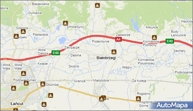 mapa Białobrzegi powiat łańcucki, Białobrzegi powiat łańcucki na mapie Targeo