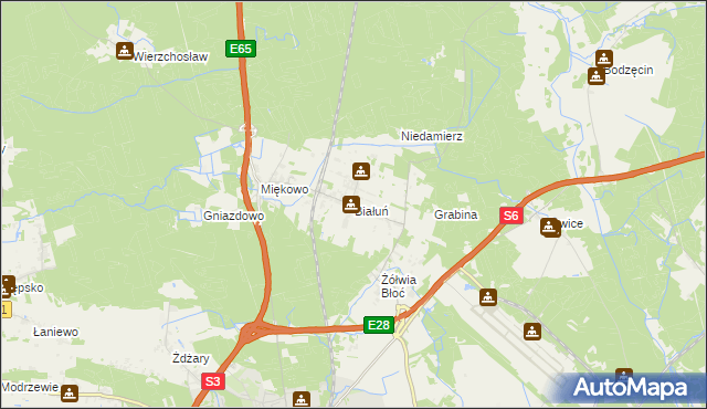 mapa Białuń gmina Goleniów, Białuń gmina Goleniów na mapie Targeo