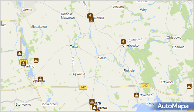 mapa Białuń gmina Stara Dąbrowa, Białuń gmina Stara Dąbrowa na mapie Targeo