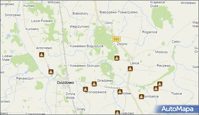 mapa Białuty gmina Gozdowo, Białuty gmina Gozdowo na mapie Targeo