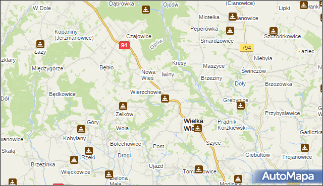 mapa Biały Kościół gmina Wielka Wieś, Biały Kościół gmina Wielka Wieś na mapie Targeo
