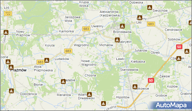 mapa Biały Ług gmina Prażmów, Biały Ług gmina Prażmów na mapie Targeo