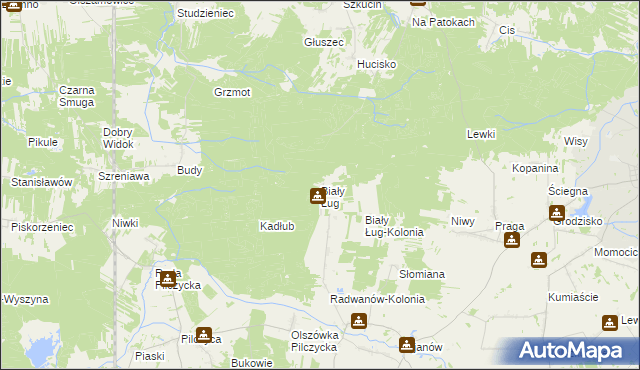 mapa Biały Ług gmina Słupia Konecka, Biały Ług gmina Słupia Konecka na mapie Targeo